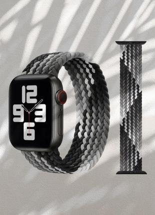Ремешок для смарт-часов apple watch плетенный нейлоновый black - gray - white 42mm / 44mm / 45mm / 49mm размер