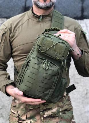 Сумка тактична через плече олива кріплення molle