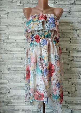 Платье женское шифон цветы со шлейфом без бретелек3 фото