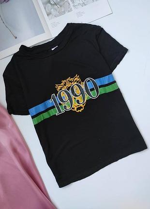 Чорна вкорена футболочка h&m з принтом  ❤