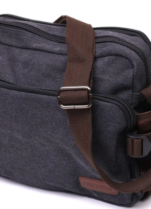 Сумка через на плечо мужская тканевая текстильная сумка месенджер темно серая1 фото