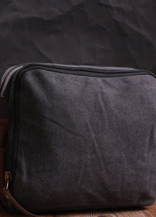 Сумка через на плече чоловіча тканинна текстильна сумка месенджер темно-сіра7 фото