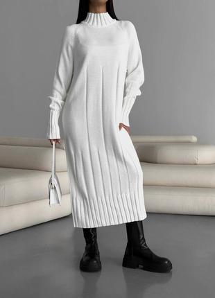 Платье вязаное, натур.состав, длинная, белая6 фото