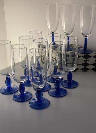Келих бокал для шампанського вінтаж france  luminarc франція сине скло4 фото