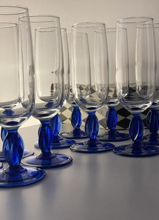 Келих бокал для шампанського вінтаж france  luminarc франція сине скло1 фото