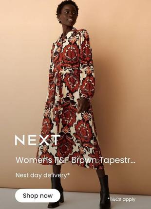 Коричневое миди длиное платье в цветочный принт от f&f 100% вискоза9 фото