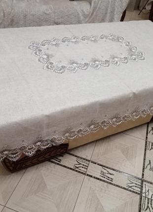 Шикарная скатерть лен с кружевом, 150*220
