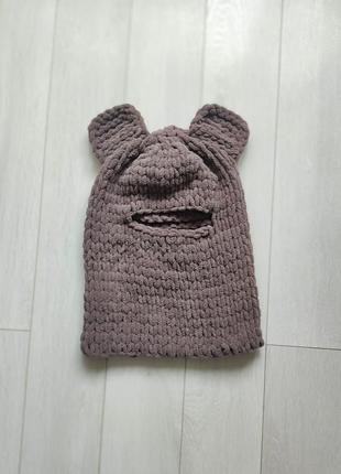Тренд сезону! балаклава плюшева з вушками капор шапка-шолом hand made