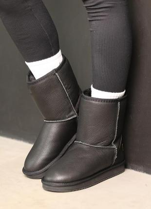 Стильові чорні жіночі зимові високі угги з хутром шкіряні/натуральна шкіра-жіноче взуття на зиму4 фото