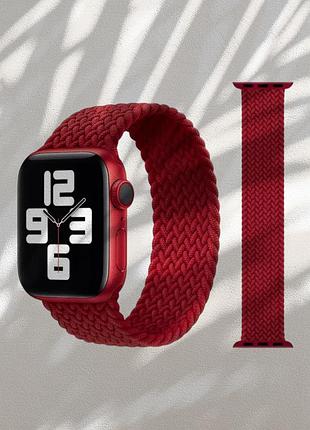 Ремешок для смарт-часов apple watch плетенный нейлоновый красный 42mm / 44mm / 45mm / 49mm размер m (145 mm)