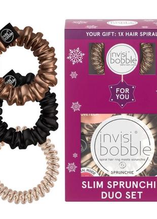 Подарунковий набір (2 резинки sprunchie slim  та 1 резинка slim) invisibobble gift set you're golden❄️