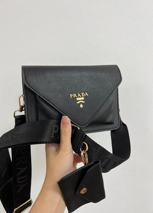 Женская сумка prada envelope saffiano mini black4 фото