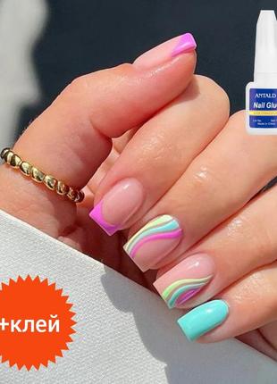 Накладні нігті з яскравим дизайном + скотч + клей