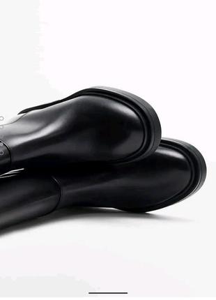 Трендовые черные кожаные высокие сапоги ботинки в жокейском стиле massimo dutti2 фото