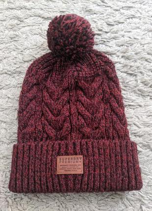 Шапка superdryjacob beanie - bright burgundy twis