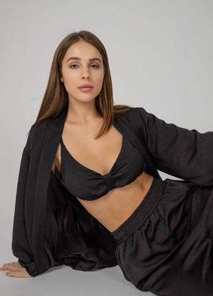 Пижамный костюм-тройка diana шелк вискоза (бра+халат+брюки) модель: 30112;