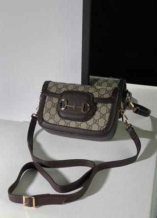 Женская сумка  gucci horsebit 1955 mini bag grey/brown1 фото