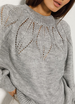 Распродажа! красивый вязаный 🧶 свитер ажурный серый2 фото