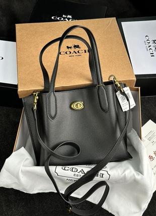 Сумка кожаная в стиле coach willow tote 24 in black