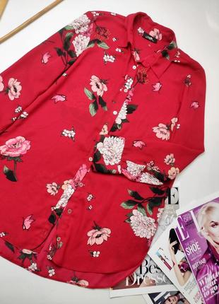 Рубашка женская красного цвета удлиненная в цветочный принт от бренда wallis m l3 фото