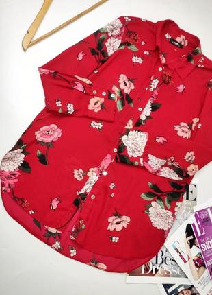 Рубашка женская красного цвета удлиненная в цветочный принт от бренда wallis m l2 фото