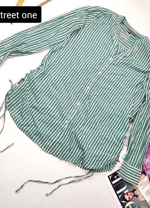 Рубашка женская зеленого цвета в полоску со шнуровкой от бренда street one m l