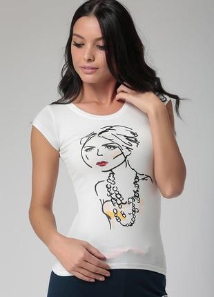 Жіноча футболка біла happiness з намальованою дівчинкою. фірмова туреччина