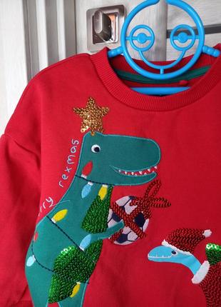 Теплый новогодний свитшот кофта джемпер свитер мирер с динозавром елочкой для мальчика 1,5-2 года 925 фото