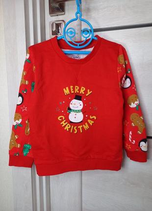 Теплий новорічний світшот кофта джемпер светр світер зі сніговиком для хлопчика 2-3 роки3 фото