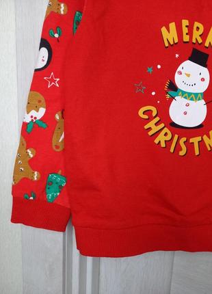 Теплий новорічний світшот кофта джемпер светр світер зі сніговиком для хлопчика 2-3 роки5 фото