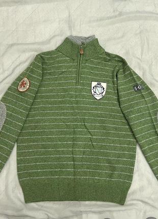 Шерстяной свитер с горлом hilwin оригинальный зеленый в полоску2 фото