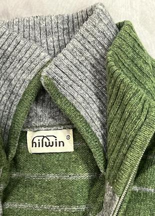 Шерстяной свитер с горлом hilwin оригинальный зеленый в полоску3 фото