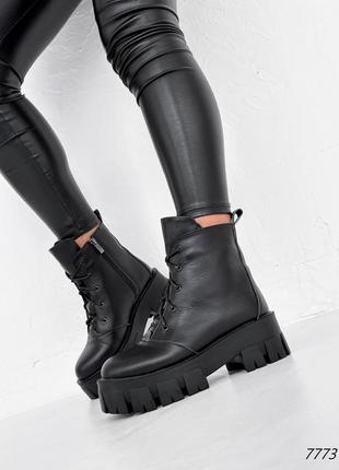 Ботинки кожаные женские molly черные зима