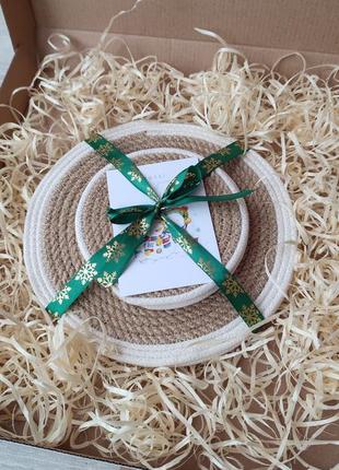 Підставки під тарілку плейсмат сервірувальна серветка з джуту та бавовняного шнура декор