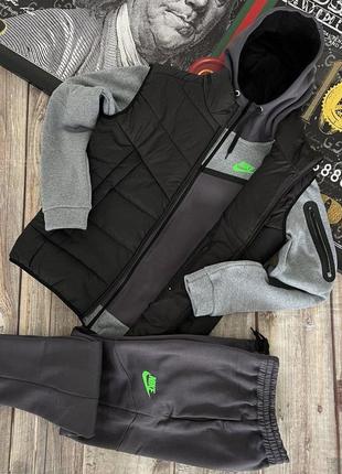 Зимовий комплект спортивний костюм + жилетка nike tech fleece. теплий спортивний набір найк теч фліс