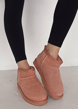 Угги ugg ultra mini pink suede7 фото