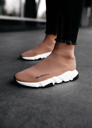 Черевики balenciaga  speed trainer «beige» ботинки носки5 фото