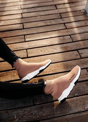 Черевики balenciaga  speed trainer «beige» ботинки носки9 фото