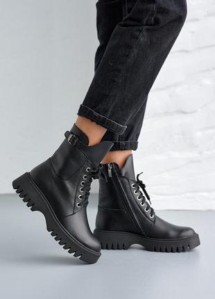 Модні чорні зимові жіночі черевики на масивній підошві на вовні,шкіряні/шкіра-жіноче взуття на зиму2 фото