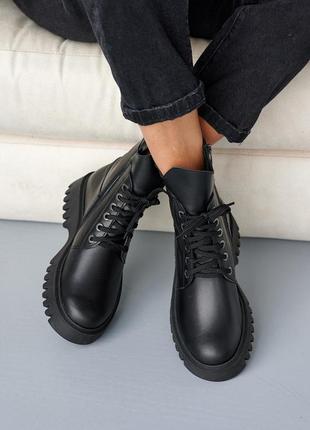 Модні чорні зимові жіночі черевики на масивній підошві на вовні,шкіряні/шкіра-жіноче взуття на зиму5 фото