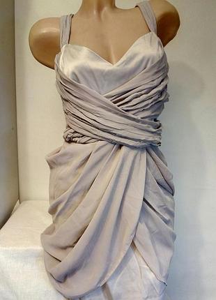 Нарядное коктейльное вечернее платье из атласа шифона с драпировками