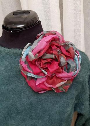 Шифоновая брошь цветок. бордо.