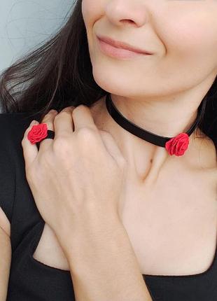 Шкіряний  чокер ′redrose′
