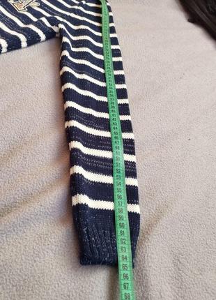 Кофта джемпер свитер вязаный туника снизу разрезы в полоску с нашивками5 фото