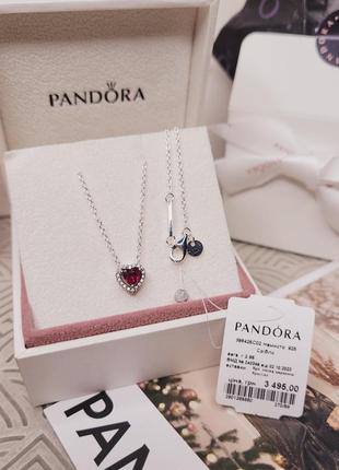 Ожерелье пандора серебро s925 ale оригинальная бирка сердца красное сердечки камни кулон колье подвеска цепочка новые сердце