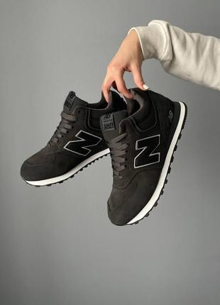 Чоловічі зимові кросівки new balance 574 high grey (хутро)