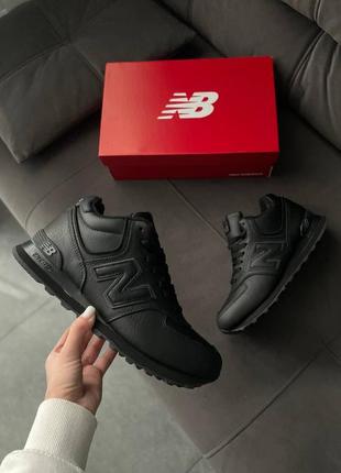 Чоловічі зимові кросівки new balance 574 high black leather (хутро)