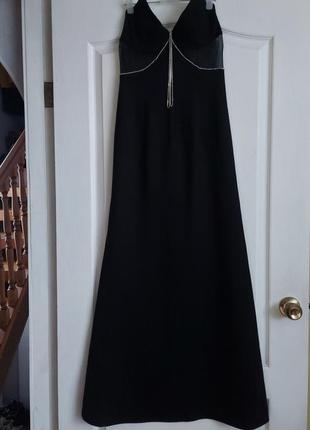 Платье в пол, черный трикотаж с сеткой вставки