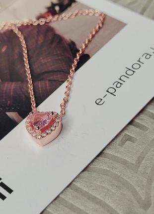 Ожерелье пандора серебро s925 ale оригинальная бирка сердца розовое золото розовые сердечки камни кулон колье подвеска цепочка новые сердце