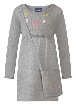 Теплое, стильное, вязанное платье - туника с сумочкой, р. 86-92 и 98-104 см.